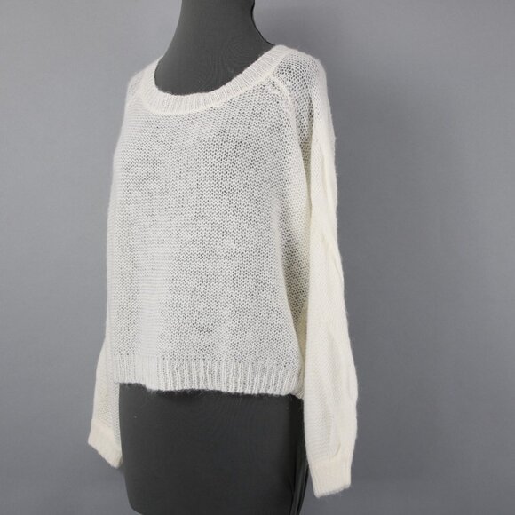 Rosie Neira Sz XS Ivory Knit Cable 3/4 Sleeve Oversize Acrylic Blend Sweater - Picture 4 of 13